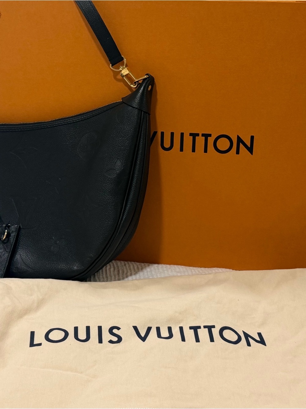 Louis Vuitton Black Leather Crescent Shoulder Bag with Gold Hardware